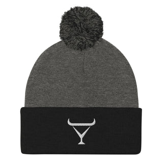 Embroidered Conniption Gin Pom-Pom Beanie (Black and Dark Heather Gray)